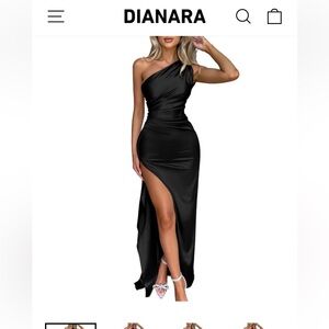 Dianara Black One-Shoulder Evening Dress